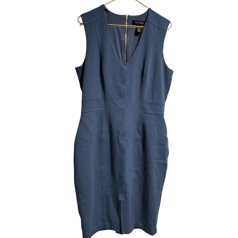 White House Black Market Slate Blue V-Neck Sheath Dress Size 8 Exposed Zipper - Picture 2 of 11
